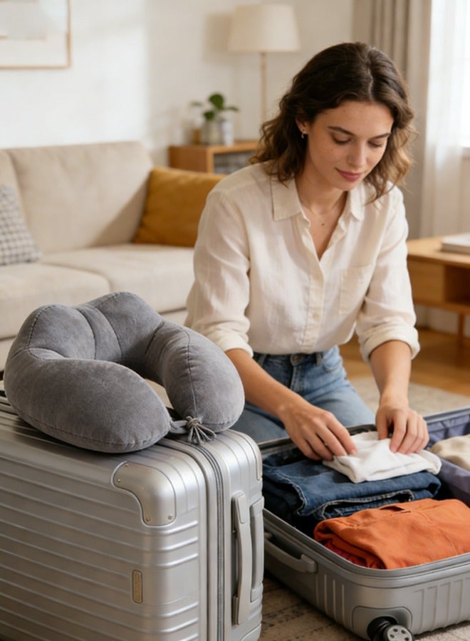 Berma Baby وسادة رقبة للسفر، وسادة دعم رقبة على شكل حرف U، وسادة سفر بالطائرة، وسادة رقبة للسفر، إسفنج ميموري فوم، وسادة رقبة للبالغين من إسفنج ميموري فوم، وسادة طيران قابلة للتعديل، وسادة رقبة مريحة (رمادي) - Image 3